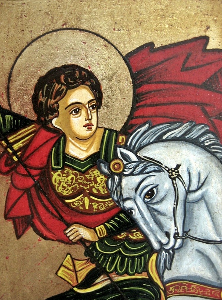 Ikona Św. Jerzy na koniu walczy z smokiem 20x30 cm