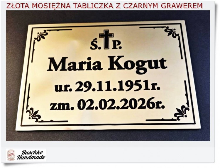 Mosiężna tabliczka z czarnym tekstem Tradycja plus technologia