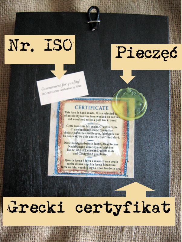 Grecki certyfikat ikony